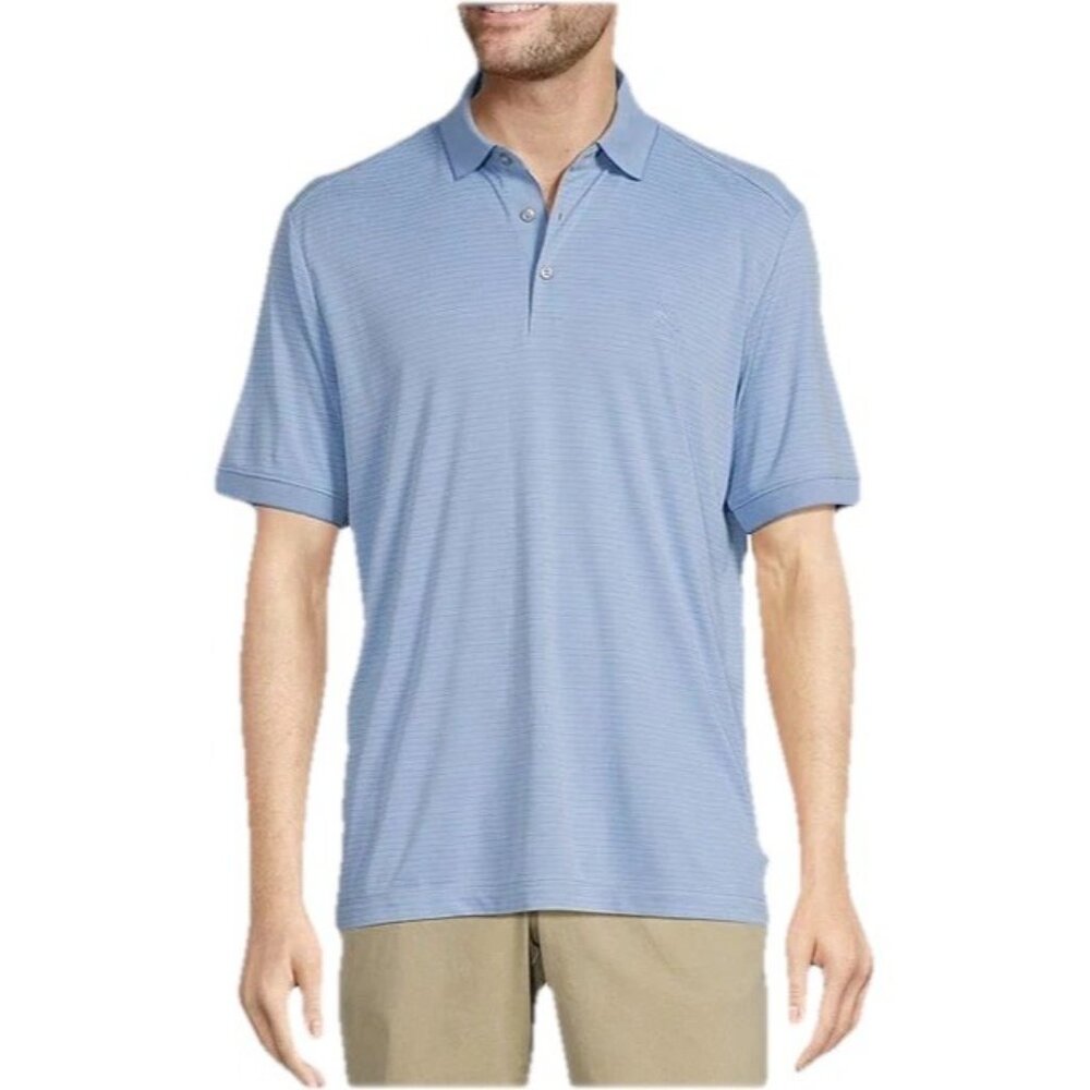 Tommy Bahama Men's Large Seabank Sky Blue Bay Stripe Performance Polo Shirt